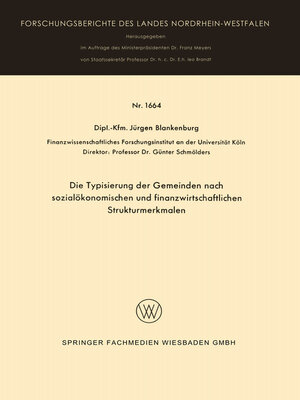 cover image of Die Typisierung der Gemeinden nach sozialökonomischen und finanzwirtschaftlichen Strukturmerkmalen